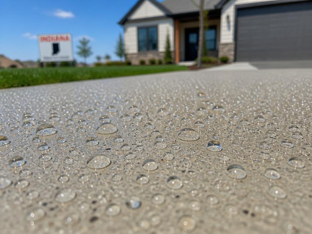 Water beading on sealed concrete demonstrating water repellency